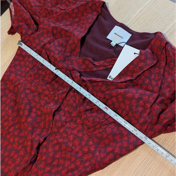 Reformation Tyra Dress Womens 4 Red Nicole Floral Print Bow Slip Style Midi NWT - Picture 6 of 9